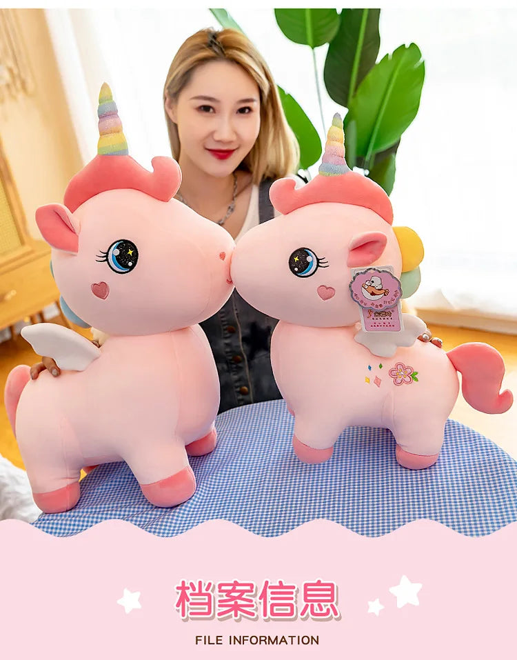 Cute Pink Unicorn with Wings Plush Toy Doll Soft Stuffed Kawaii Animals Princess Cartoon Pillow Cushion Birthday Gift for Girl