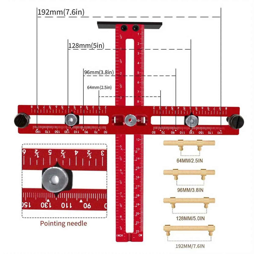 Handle Template Jig Drill Guide Cabinet Handle Knob Template Locator PunchTool, Metric/Inch Adjustable Wood Drilling Template