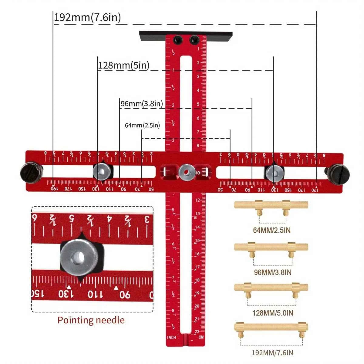 Handle Template Jig Drill Guide Cabinet Handle Knob Template Locator PunchTool, Metric/Inch Adjustable Wood Drilling Template