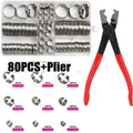 45/80/130pcs Stainless Steel Ear Clamps, Worm Drive Hose Clips, Fuel & Water Pipe Clamps + 1pc Clamp Pliers