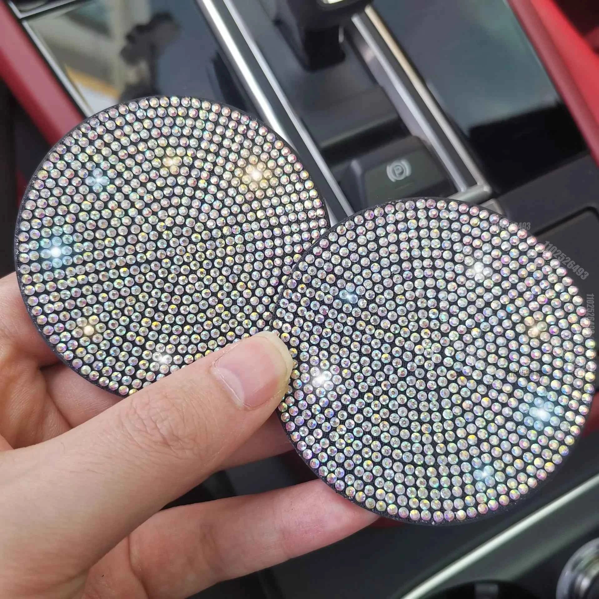 2Pcs Diamond Car Coaster Water Cup Slot Non-Slip Mat Bling Gadget Silica Pad Cup Holder Mat Auto Interior Decoration Accessories