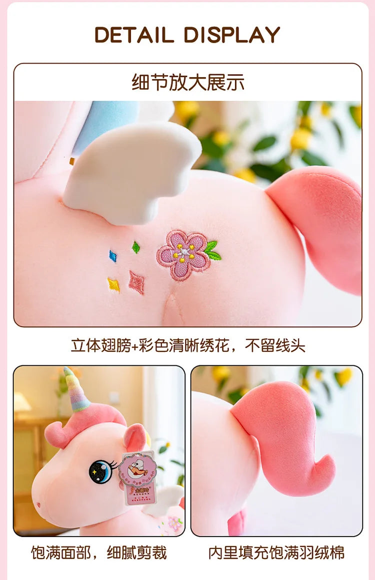 Cute Pink Unicorn with Wings Plush Toy Doll Soft Stuffed Kawaii Animals Princess Cartoon Pillow Cushion Birthday Gift for Girl