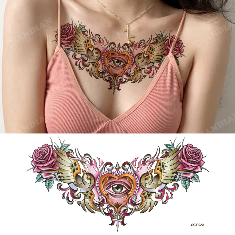 GlamInk Waterproof Flower & Butterfly Temporary Tattoos - Dazzling Chest & Waist Art for Confident Women