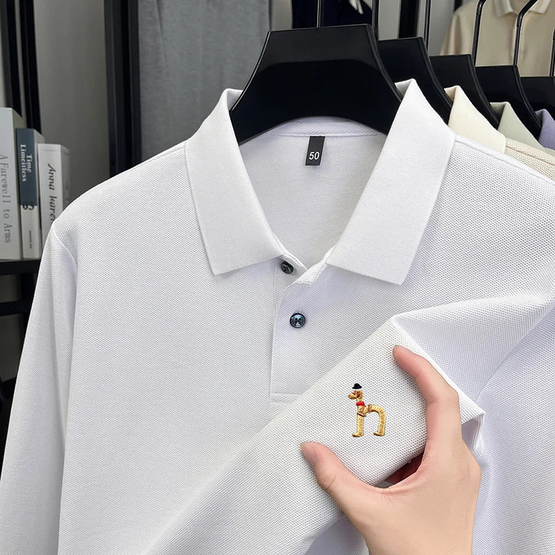 100Cotton Luxury Brand Men's Polo Shirt Exquisite Dog Embroid Long Sleeve Fashion Quality Lapel T-Shirt Business Casual Menswear