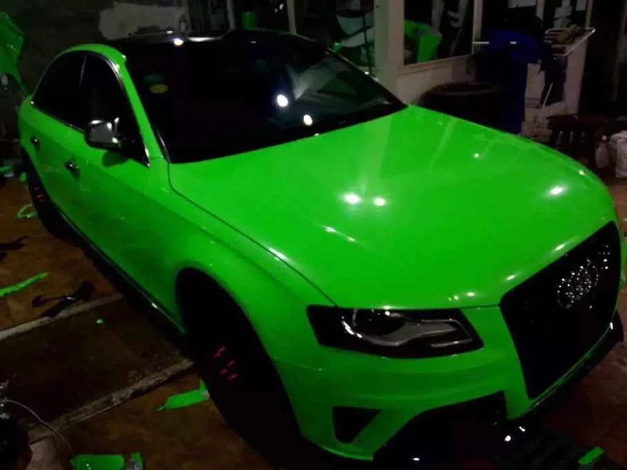 Premium Car Styling Glossy Fluorescent Yellow Vinyl Sticker Glossy Fluorescent yellow Vinyl Wrap Self Adhesive Sticker