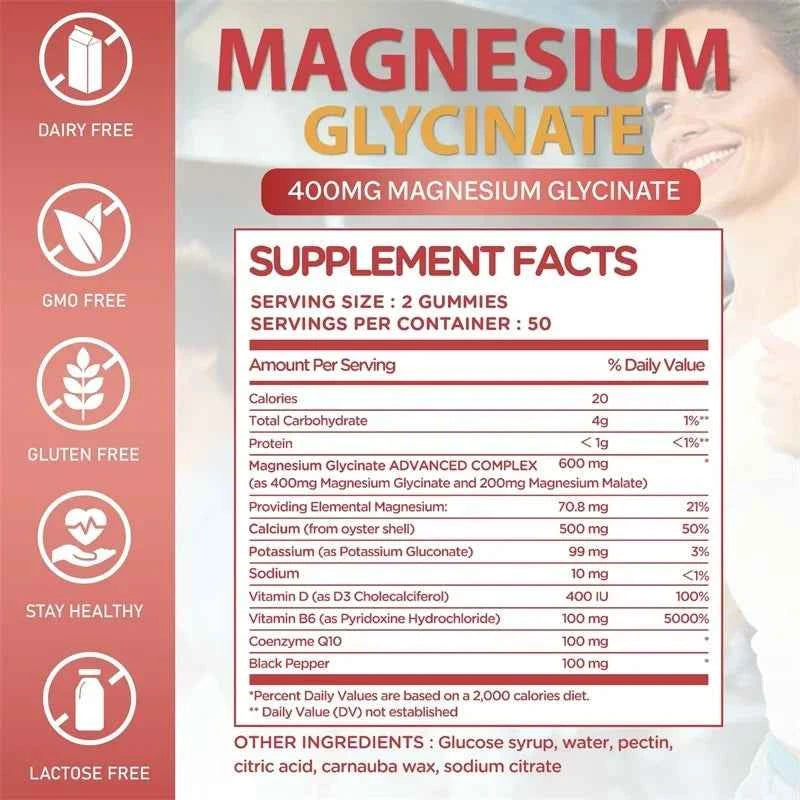 Magnesium Glycinate Gummies - Stress Relief, Sleep Support & Focus - 120 Count