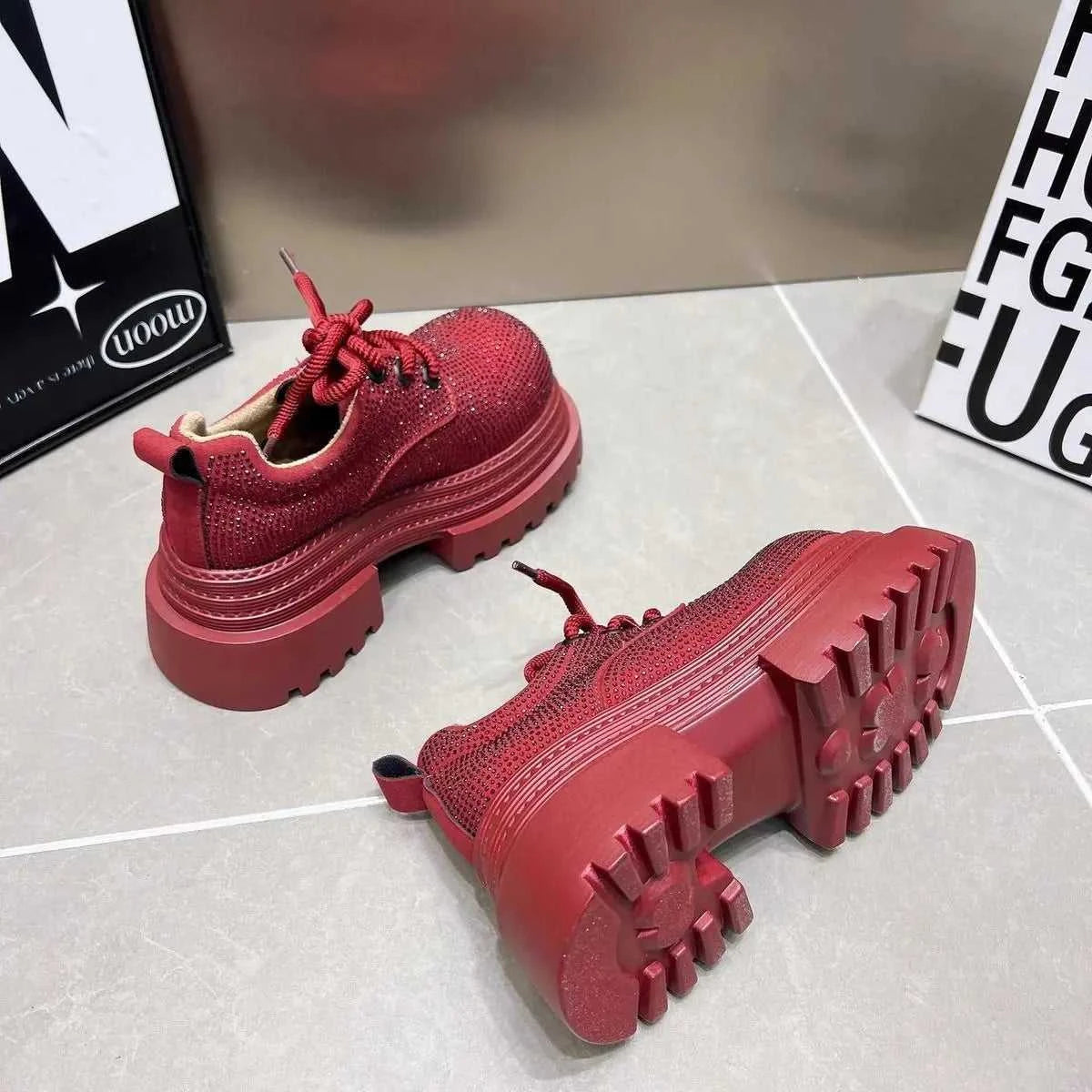 Luxurious Rhinestone Women's Shoes Leopard Lace-up Fashion Motorcycle Boots Thick Soled Lightweight High Street Mujeres Sneaker The jack market .AU The jack market .AU Step Up Your Style: Trendy Shoes for Every Occasion! $ 87 14:1254#Angola Red;200000124:200000334