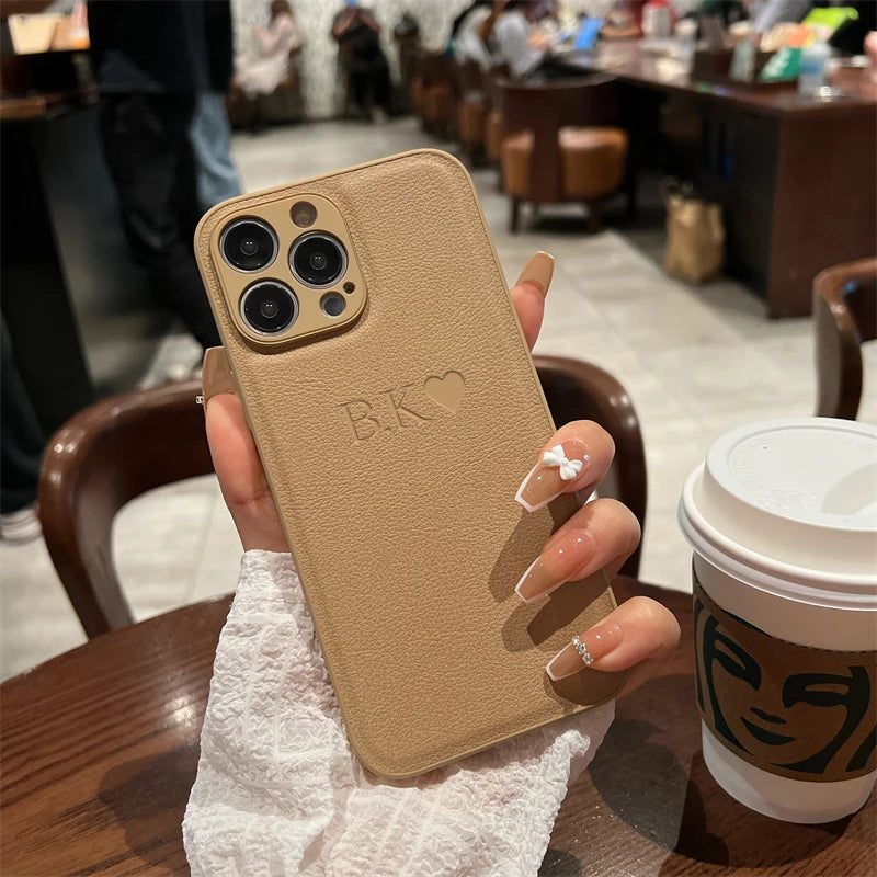 Custom Initial Name Case for iPhone 15/16 Pro Max - Personalized Soft Leather PU Cover