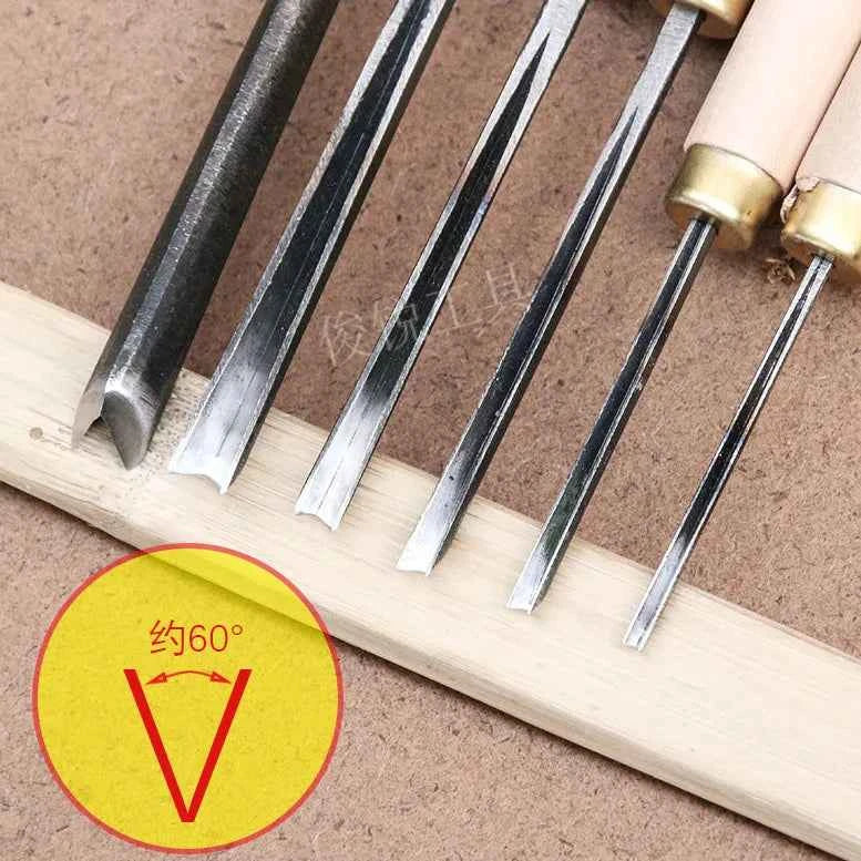 WoodCraft Pro V-Type Triangle Chisel Set – Precision Wood Carving Knives for Exquisite Detailing