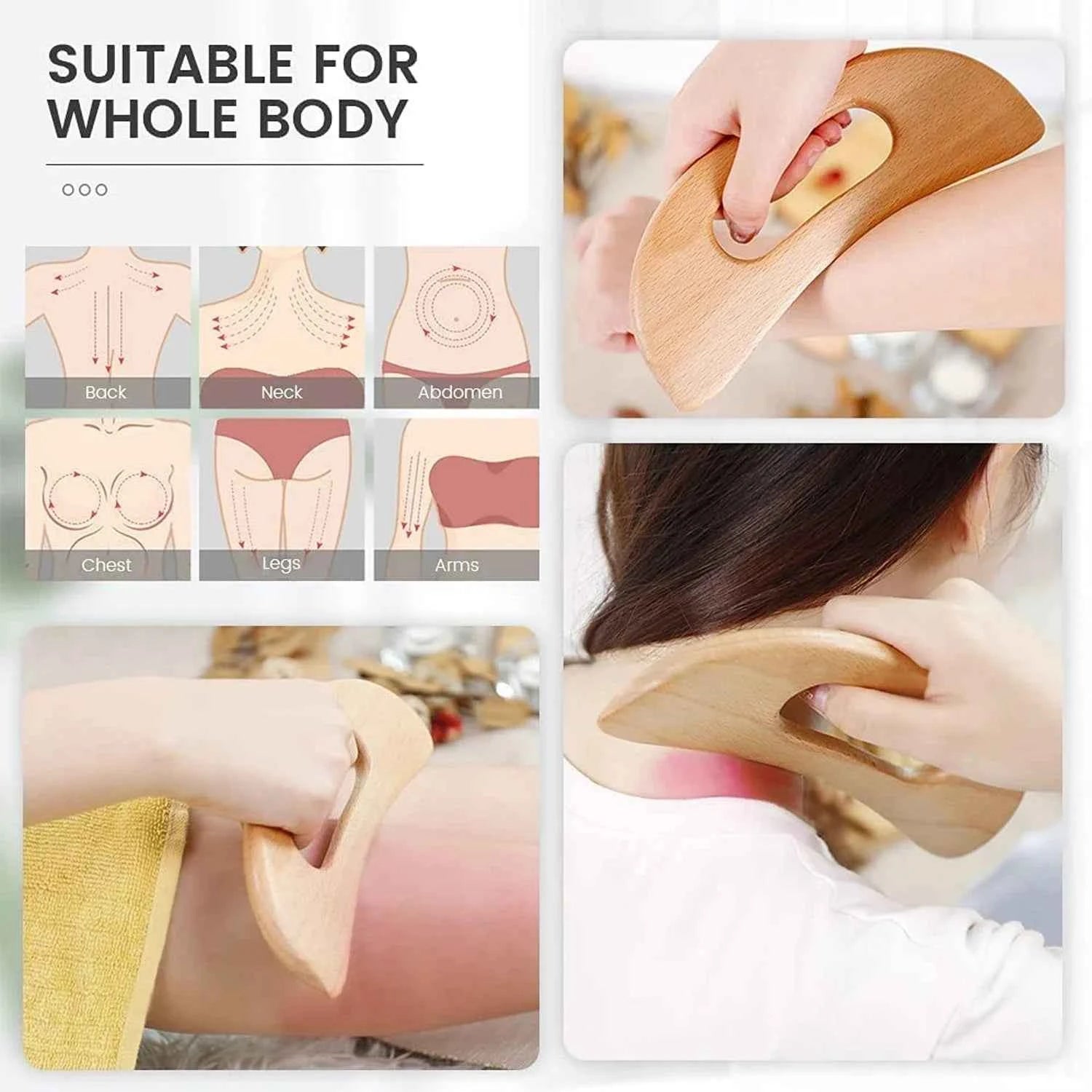2PCS Lymphatic Drainage Massager Wooden Gua Sha Tool for Body Massage Scraper for Anti Cellulite Body Gua Sha Paddle