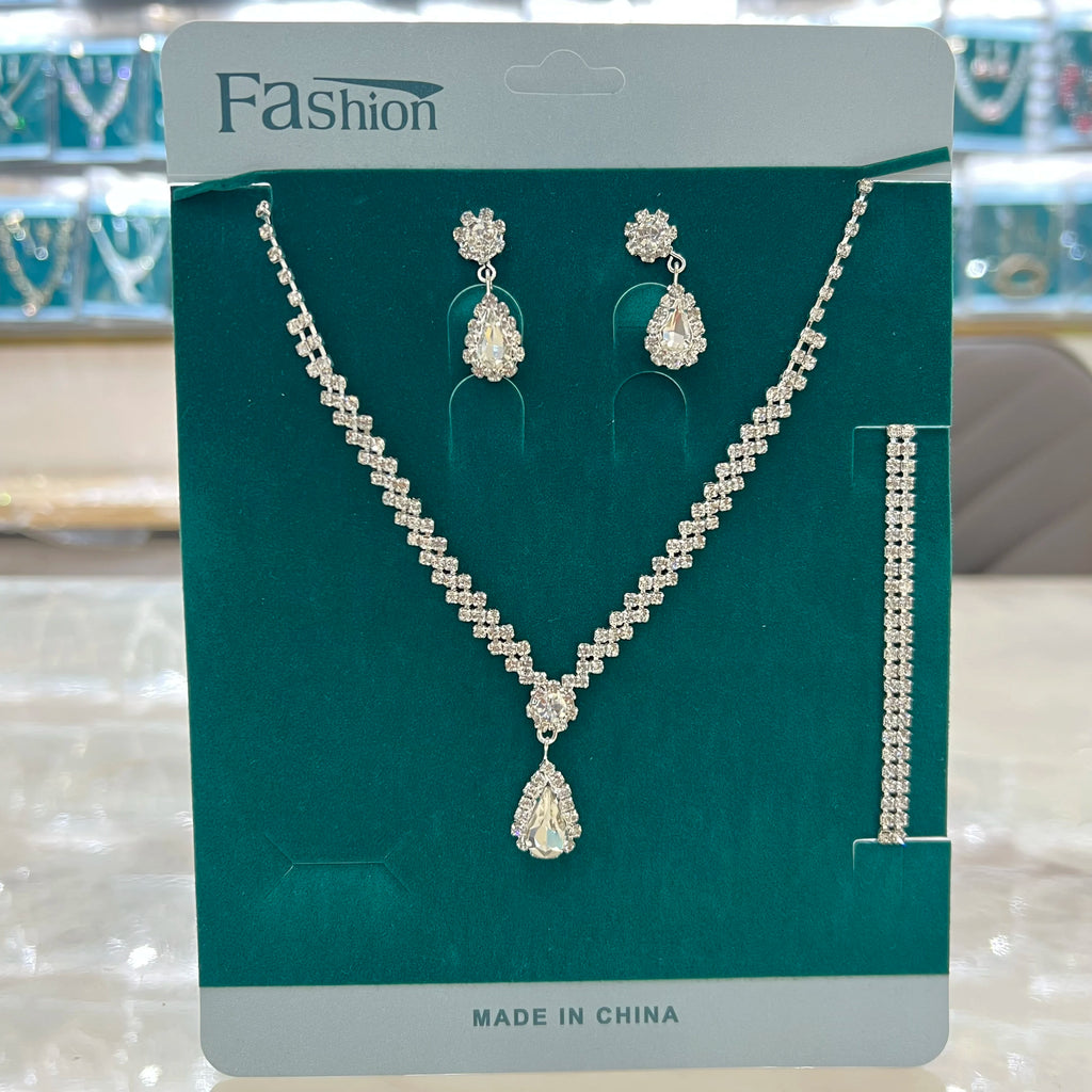 4 pcs bridal jewelry set, rhinestone pearl necklace, earrings, bracelets, dinner dress accessories