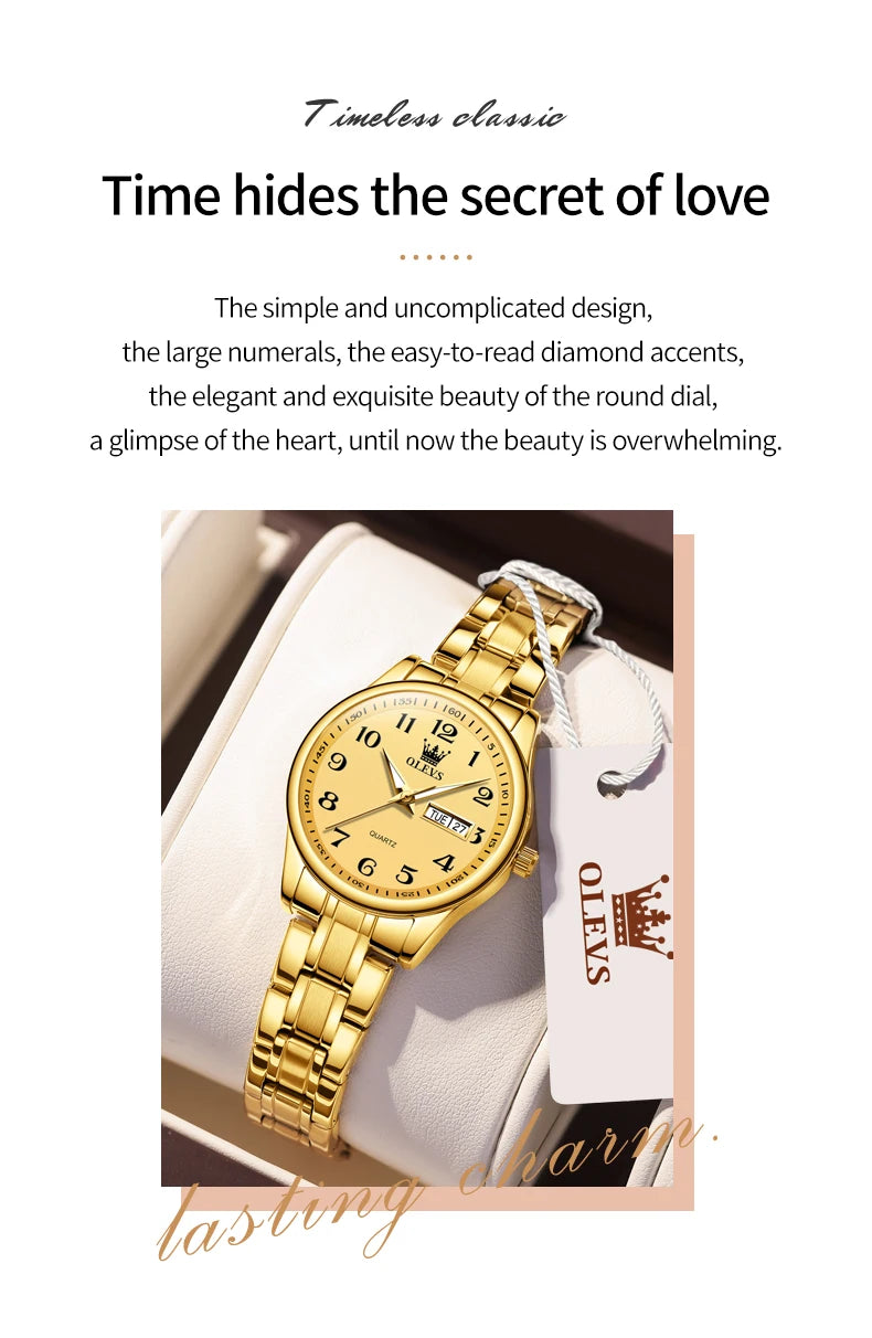OLEVS Elegant Women's Quartz Watch - Luminous, Waterproof Stainless Steel Dress Wristwatch with Week & Date Display