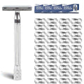 Stainless Steel Safety Razor for Men - Weighted Handle & 10 Double Edge Blades for a Superior Shave