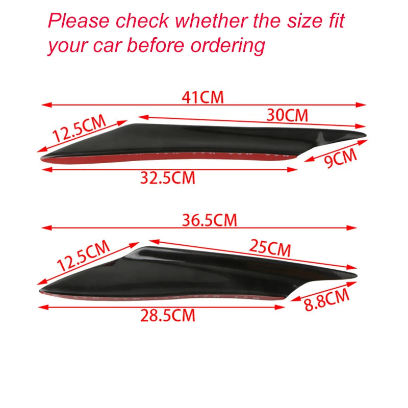 4pcs Universal Car Front Bumper Lip Fin Splitter Body Spoiler Canards Spoiler Car Tuning Canard Decor Black Carbon Fiber