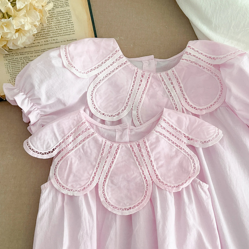 Sisters Dress Summer Kids Princess Dresses Short Sleeved Cotton Solid Color Splicing Infant Baby Romper Baby Girl Party Dress