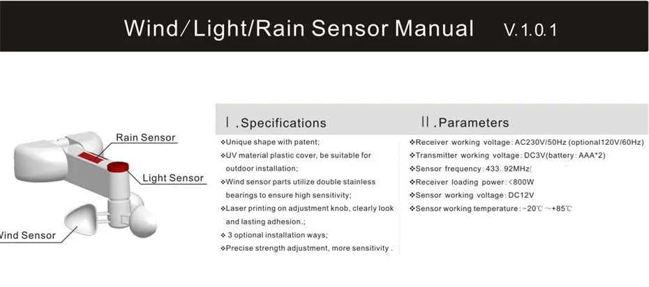 New Smart Wireless RF433 Wind Light Rain Sensor,only for Dooya RF433 Curtain Motor of Fixed Code,Open Close Window Automatically The jack market .AU The jack market .AU Home $ 95 200007763:201336100