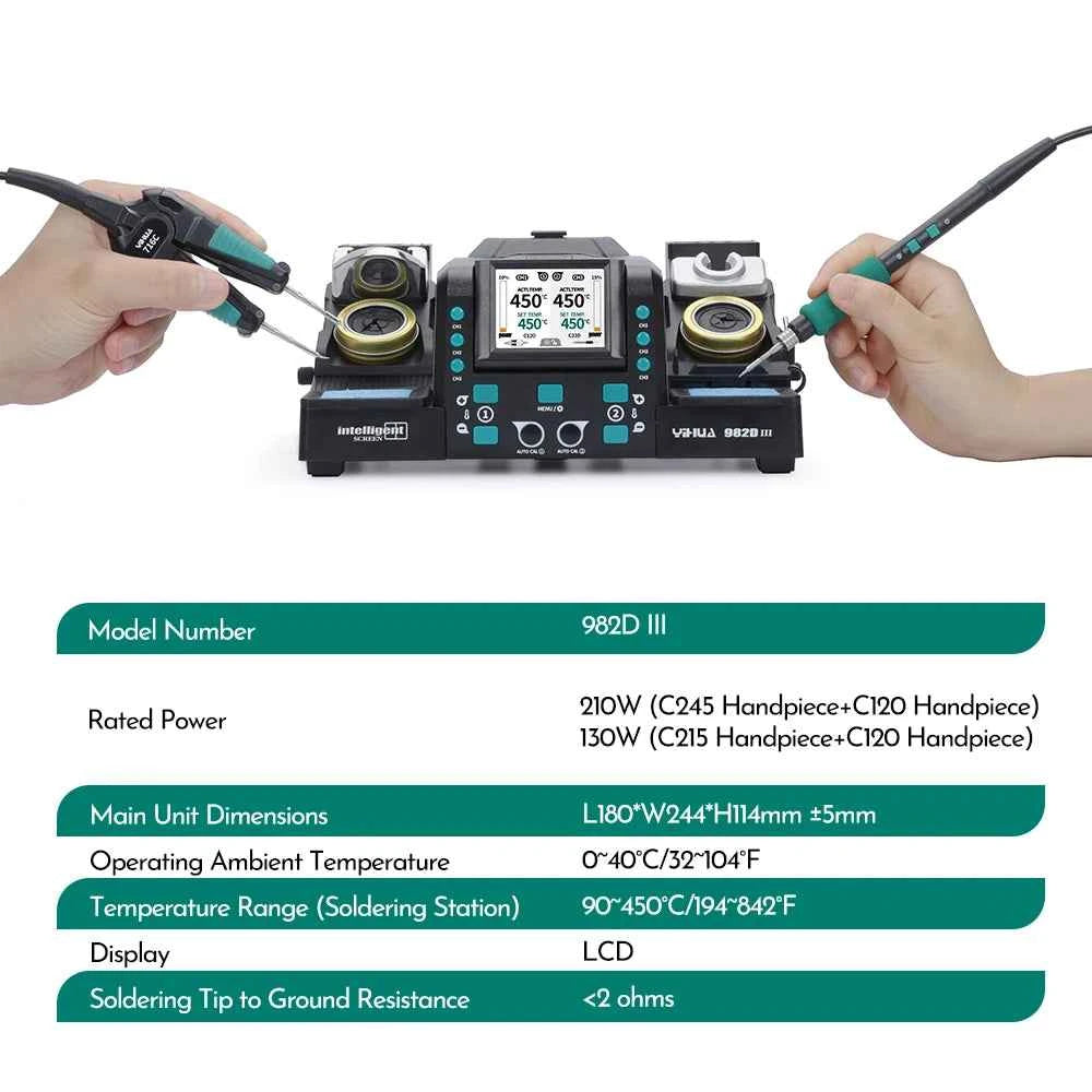 YIHUA 982D-III Precision Tweezers Soldering Iron C210 Station for SMT SMD Micro Component Rework Station with Auto Calibration