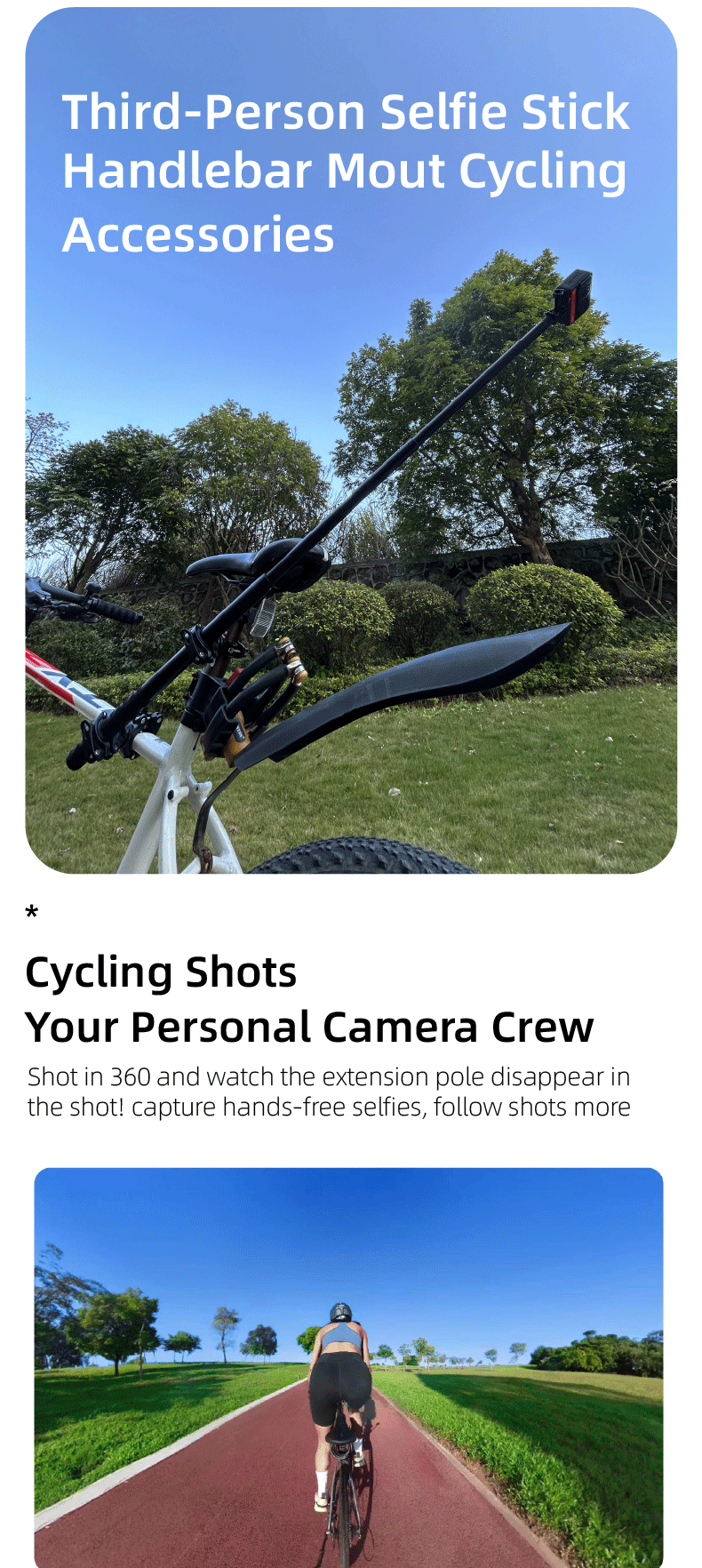 Motorcycle Invisible Selfie Stick Bicycle Monopod Handlebar Bracket for Insta360 X5/X4/X3/dji osmo 360 Action Camera Accessory