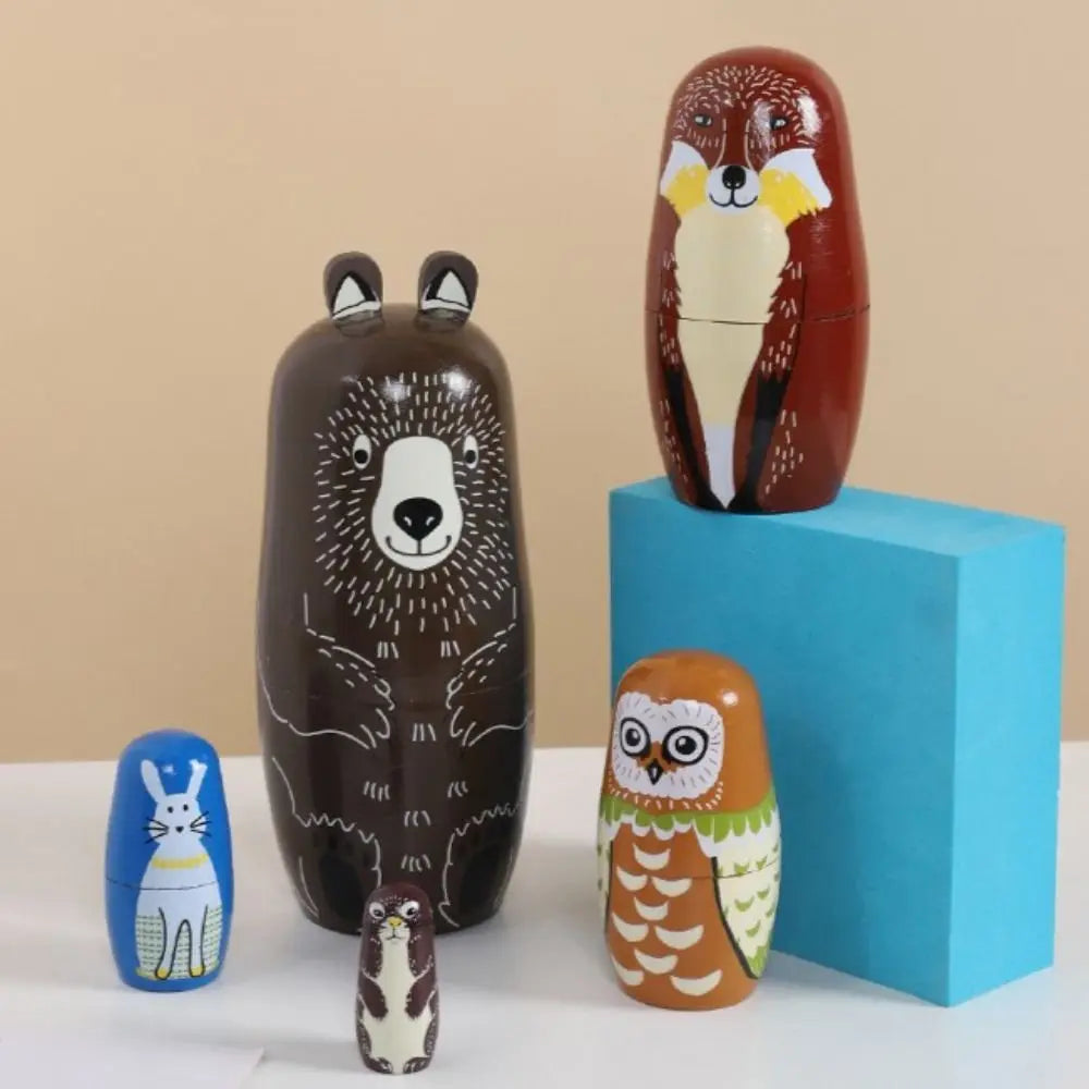 Rabbit 5Pcs/Set Animal Matryoshka Doll Wood Smooth Wooden Stacking Dolls Line Dog Panda Girls Russian Doll Christmas