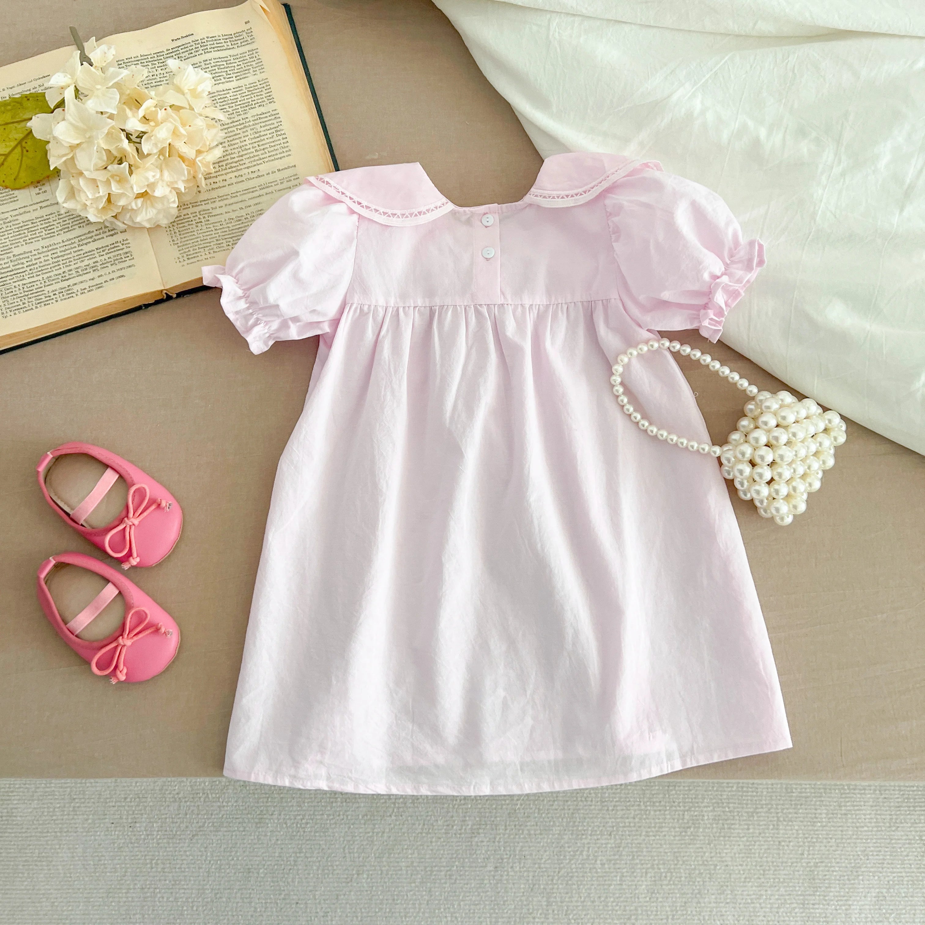 Sisters Dress Summer Kids Princess Dresses Short Sleeved Cotton Solid Color Splicing Infant Baby Romper Baby Girl Party Dress