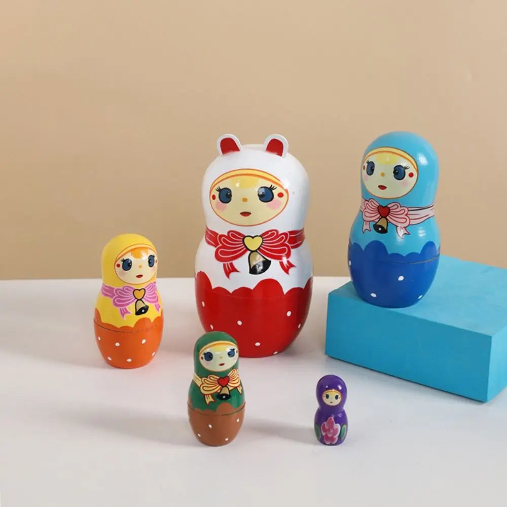 Rabbit 5Pcs/Set Animal Matryoshka Doll Wood Smooth Wooden Stacking Dolls Line Dog Panda Girls Russian Doll Christmas