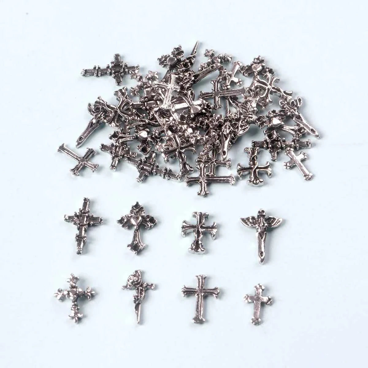 TSZS 50pcs/bag Mix Punk 3D Retro Cross Jewelry Nail Art Charms Mix Shape Grey Cross Nail Charms Nail Manicure Decoration