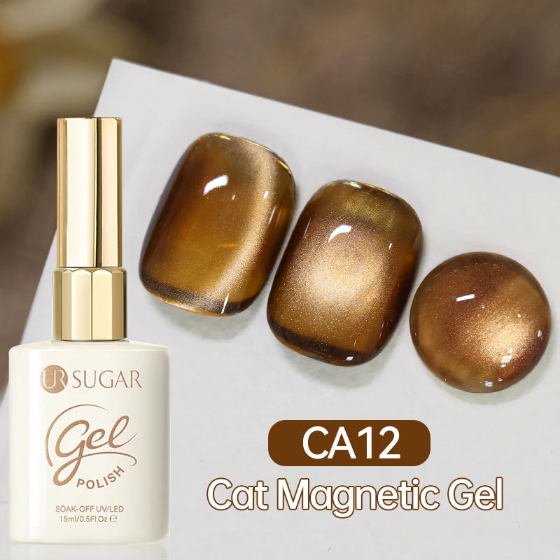 UR SUGAR 15ml  Autumn Winter Red Cat Magnetic Gel Nail Polish White Dopamine Nail Sparkling Glitter Soak Off UV LED for Manicure