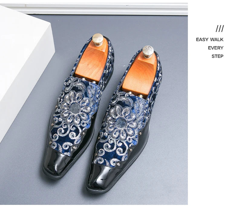 Man Embroidery Loafers Luxury Wedding Party Patent Leather Shoes for Men Designer Comfortable Breathable Formal Dress Plus Size