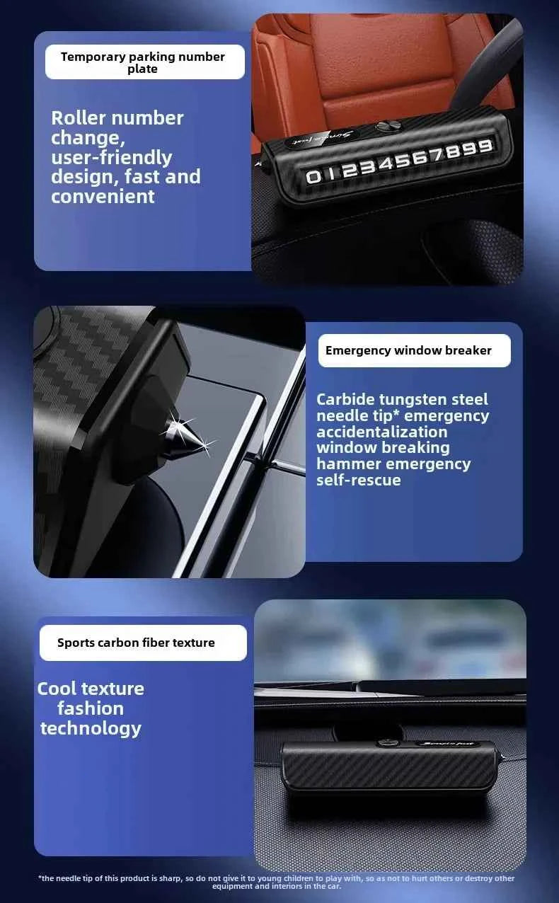 2 in1 Temporary Parking Card Numbe Car Safety Hammer Window Breaker Multifunction Card Dashboard Phone Number Car Interior Decor
