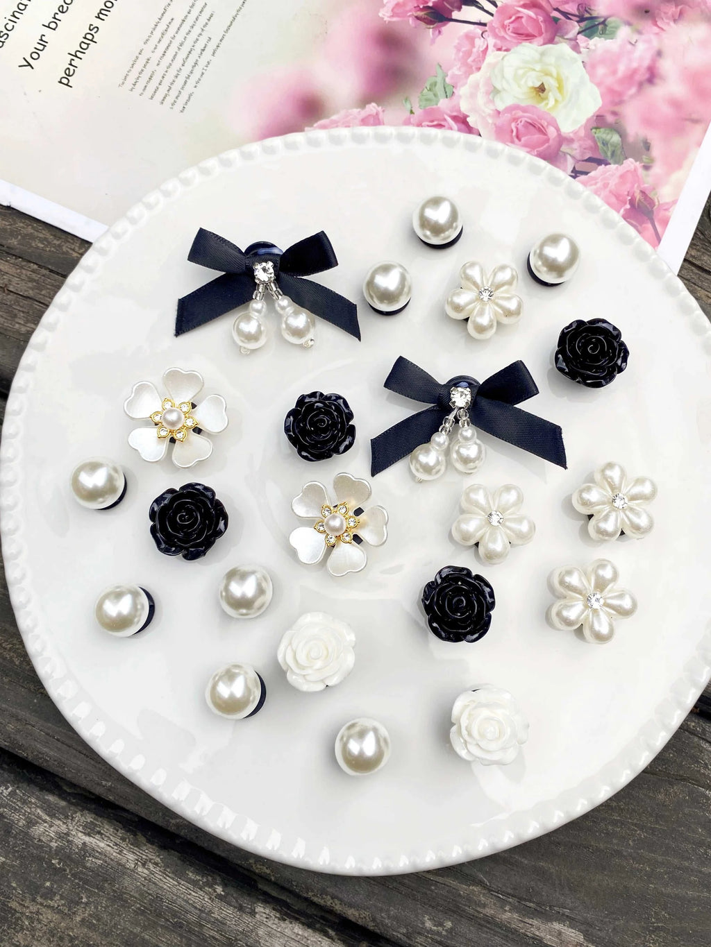 22 pieces of black ABS pearl bow, black rose, white diamond flower, rose, ABS pearl shoe buckle DIY decoration, multi-functional The jack market .AU The jack market .AU Step Up Your Style: Trendy Shoes for Every Occasion! $ 50 14:193#ABSheizzhdjie-22