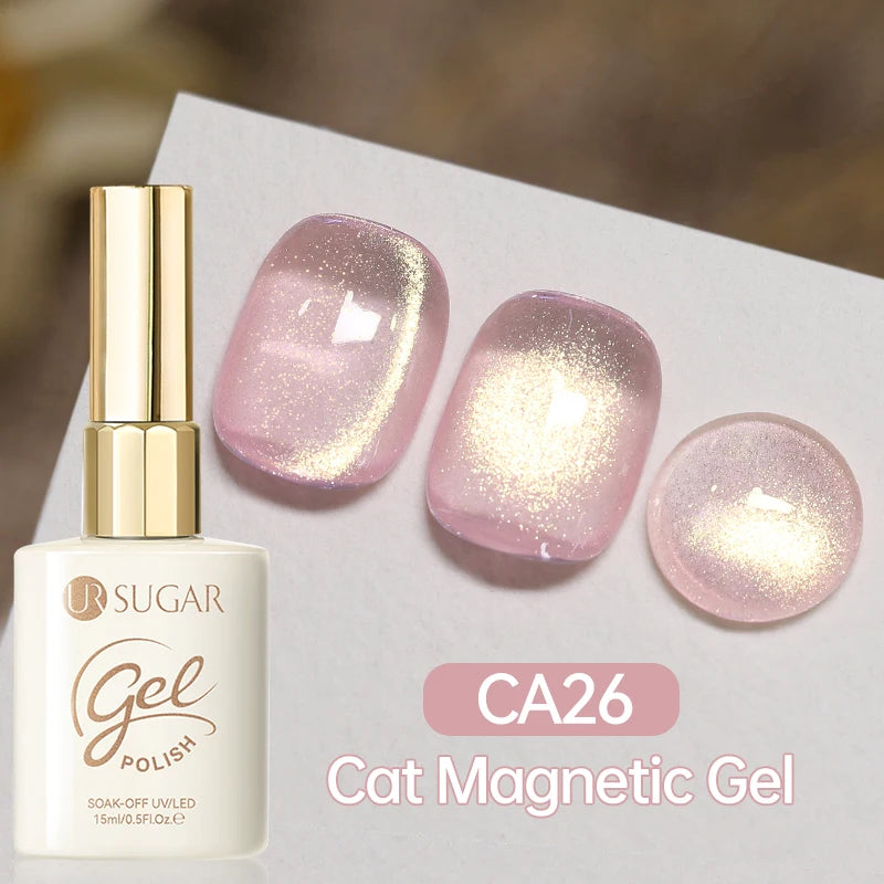UR SUGAR 15ml  Autumn Winter Red Cat Magnetic Gel Nail Polish White Dopamine Nail Sparkling Glitter Soak Off UV LED for Manicure