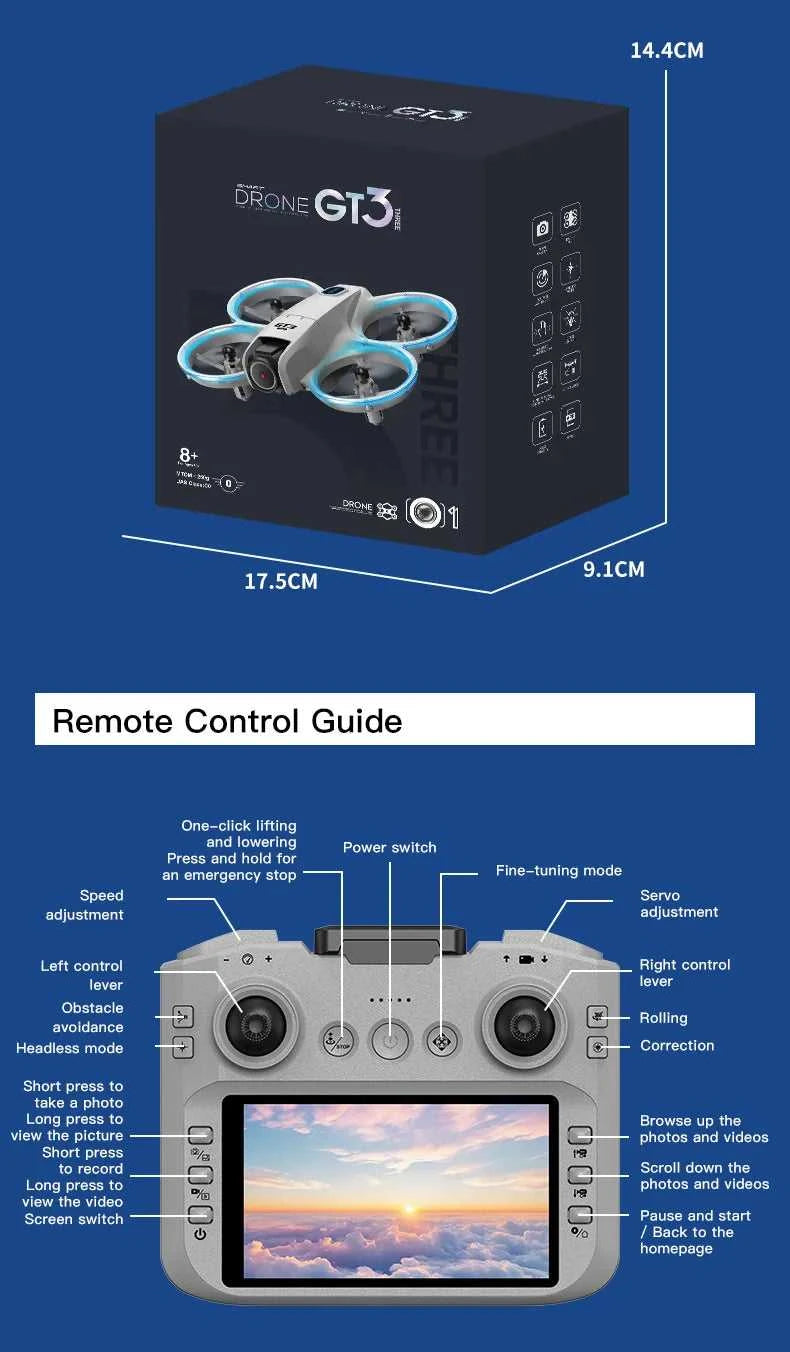 2025New GT3 MAX Drone 8K HD 4.3" Remote Control Headless Mode Helicopter 360° Flip Quadcopter Toys Mini Drone Fors Kid Toy Gifts The jack market .AU The jack market .AU Drones $ 107 14:29#GT3 SCREEN