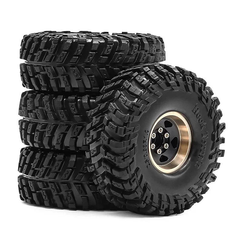 4pcs 63mm 1.0" Metal Beadlock Wheel Tire Set For 1/18 RC Crawler Car  SCX24 FMS Ascent-18  Upgrade Parts Accessories