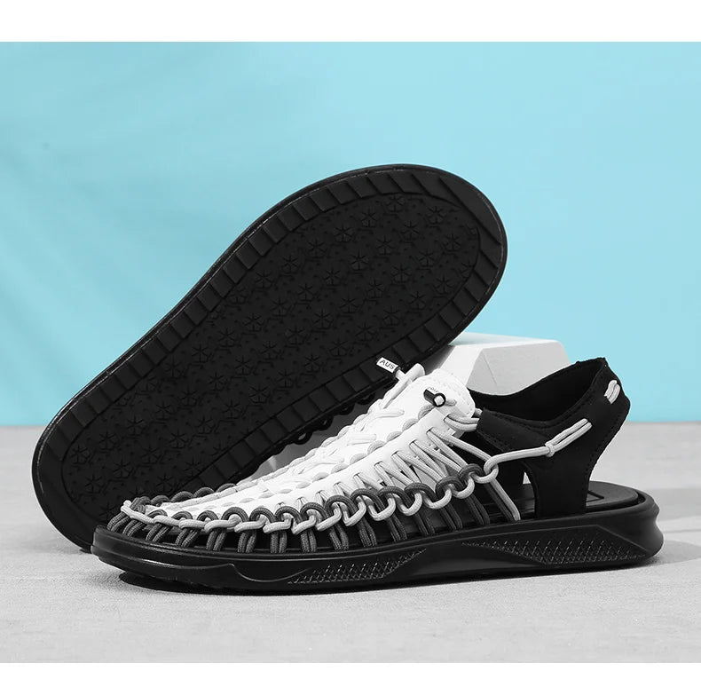 2023 Summer Men's  Sandals Lace Up Hand Woven Sandals Thick Soled Soft Non Slip Casual Shoes High Quality Couple Beach Shoes
