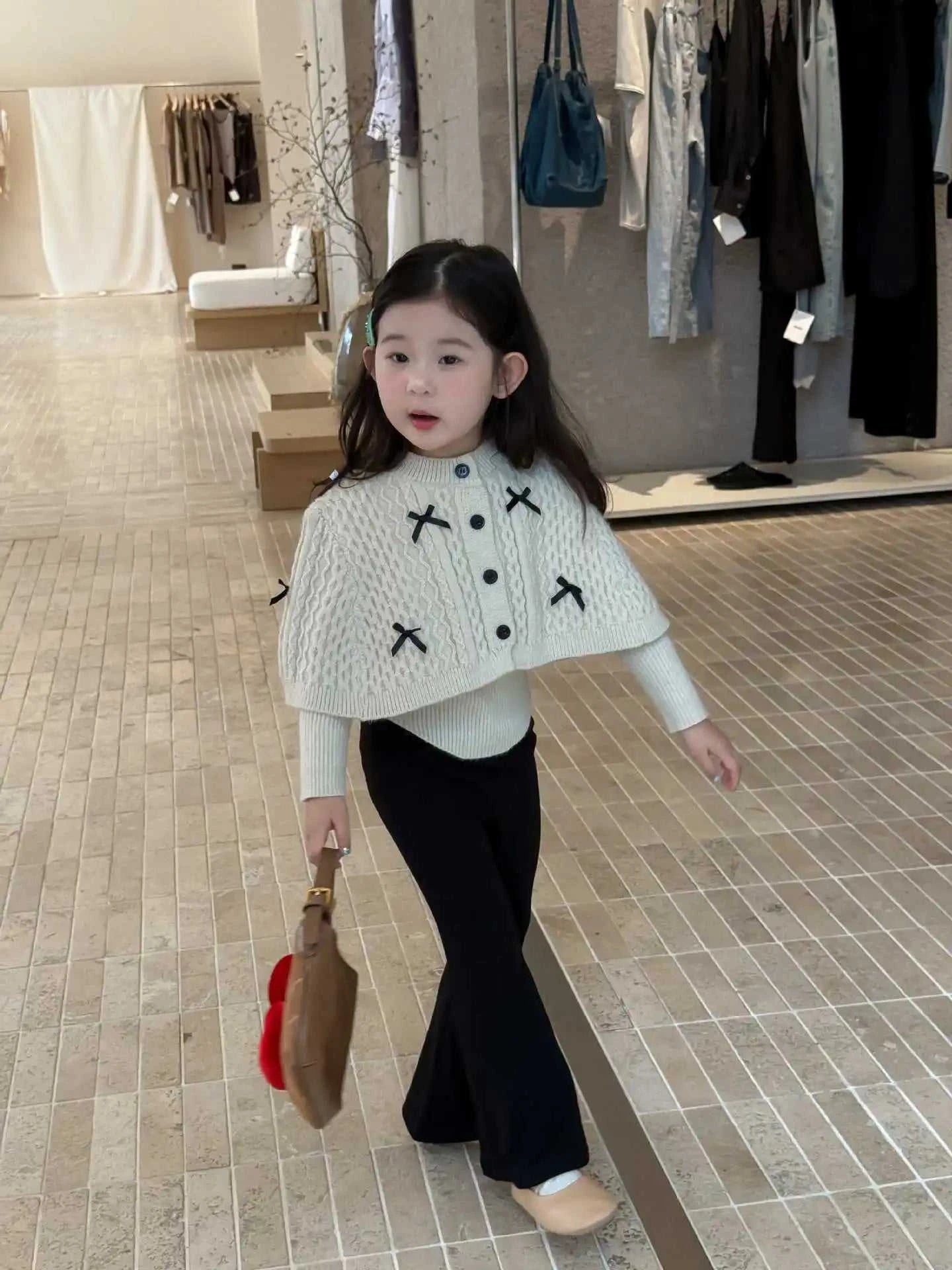 2025 Autumn New Children Clothing Korean Children Clothing Girls Retro Bow Sweater Cape Sweater Two Piece Set The jack market .AU The jack market .AU Mum & Kids: Essential Products for Every Family $ 35 14:193#pant;200000463:200004187#90cm