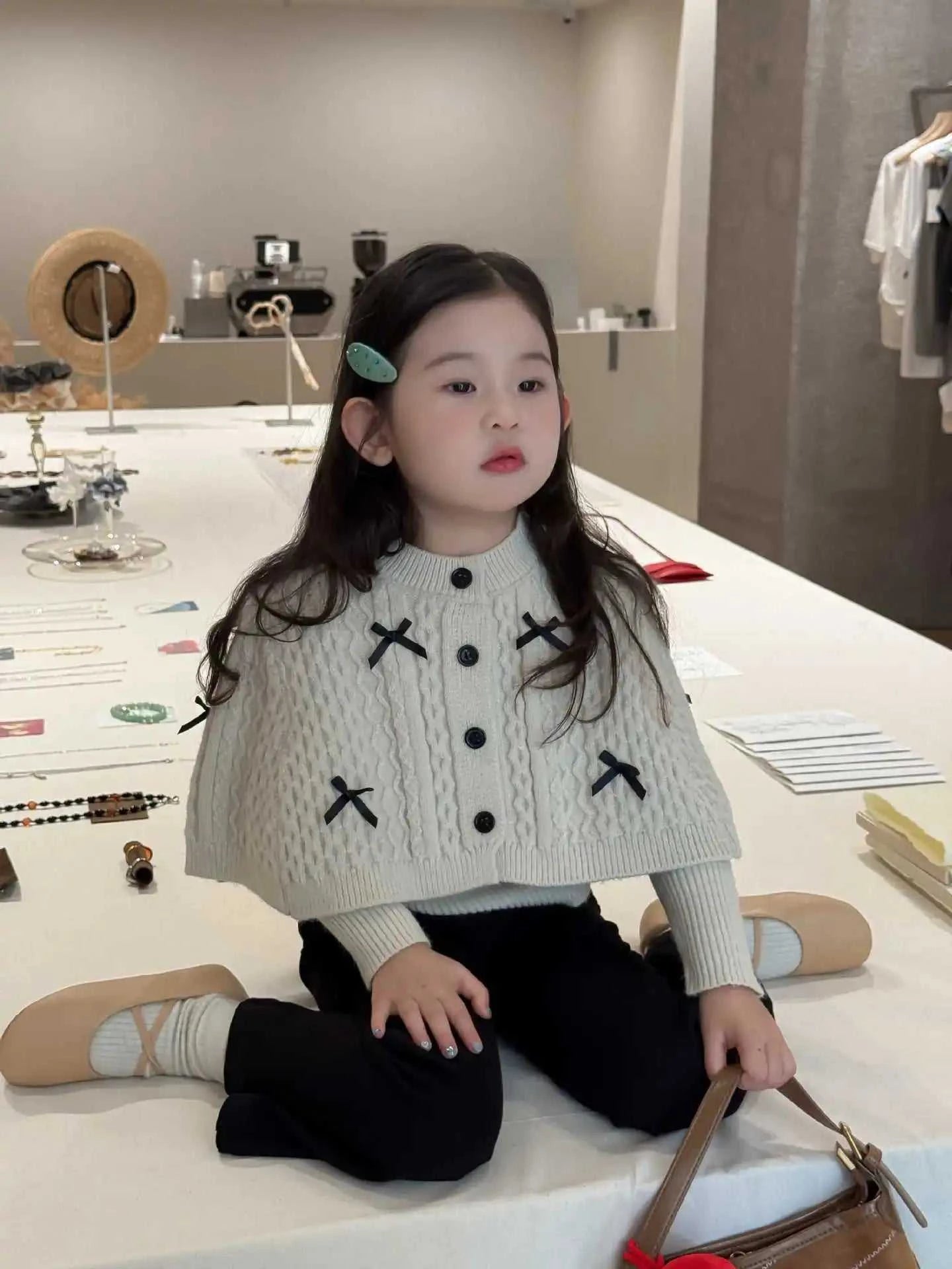 2025 Autumn New Children Clothing Korean Children Clothing Girls Retro Bow Sweater Cape Sweater Two Piece Set The jack market .AU The jack market .AU Mum & Kids: Essential Products for Every Family $ 35 14:193#pant;200000463:200004187#90cm