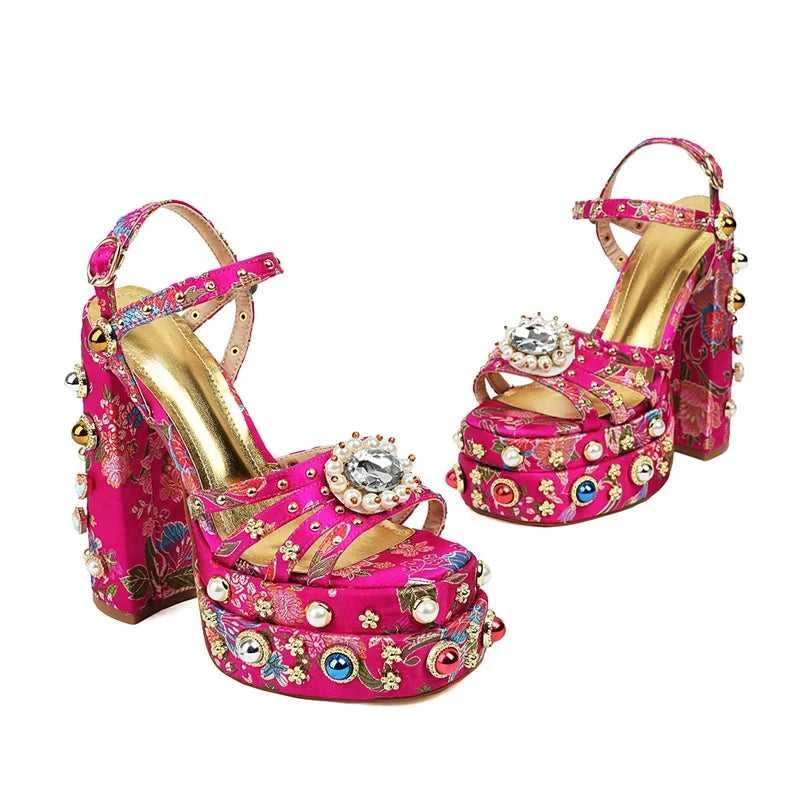 Women's New Summer Sandals Waterproof Platform Thick Bottom Water Diamond Pearl Rivet Flower Satin Open Toe High Heel Large The jack market .AU The jack market .AU Step Up Your Style: Trendy Shoes for Every Occasion! $ 138 14:201496390;200000124:200048359