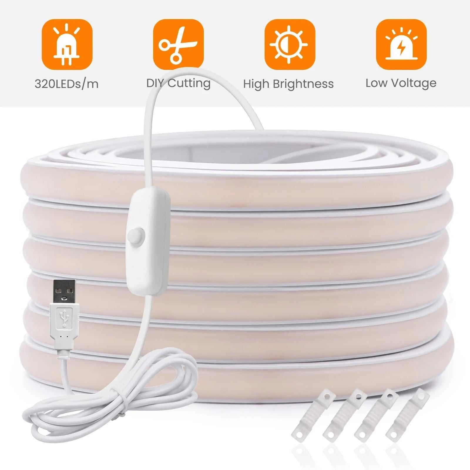DC5V COB LED Strip With Switch 320Leds/m Flexible Neon Light USB Power Waterproof FOB LED Lights 3000K-6000K Ribbon Tape The jack market .AU The jack market .AU Home $ 57 136:9131281595#natural white;380:200007624