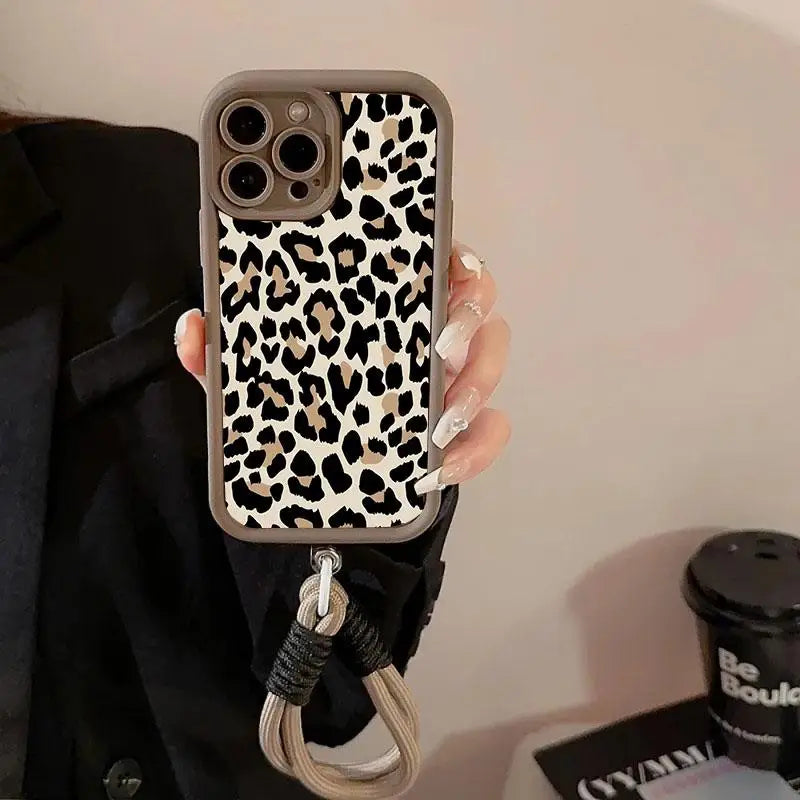 Leopard Print Hang Strap Case for OPPO Reno 12F 11F 10 5G 11 12 8 Pro 8T Reno 7 4G 5 6 Lite A60 A78 A58 A77 A57 A98 A38 A18 A17