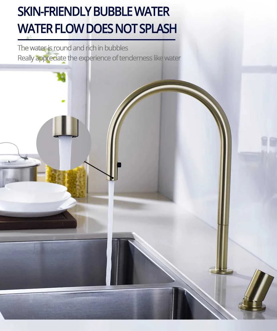 Brushed Gold Kitchen Faucet Invisible Pull Out Spray Mixer Double Hole Single Handle Solid Brass Hot and Cold Sink Tap The jack market .AU The jack market .AU Home $ 244 14:10#39BG-L
