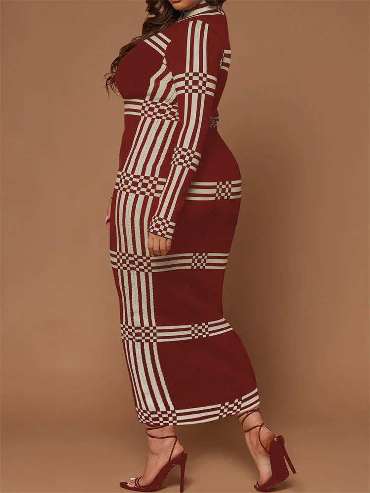 Wmstar Plus Size Dresses for Women O Neck Bodycon Stretch Striped Elegant New in Fashion Maxi Dress Wholesale Dropshipping 2024
