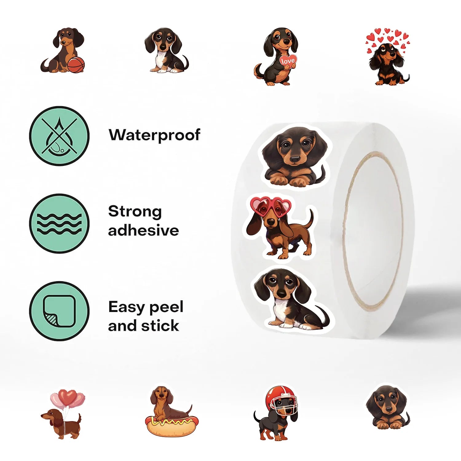500pcs/roll Animal Dachshunds Cartoon Graffiti Sticker DIY Guitar Laptop Notebook Suitcase Cup Waterproof Sticker Kids Toy Gifts