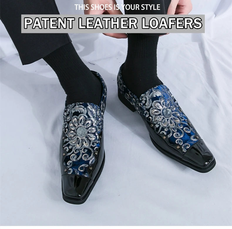 Man Embroidery Loafers Luxury Wedding Party Patent Leather Shoes for Men Designer Comfortable Breathable Formal Dress Plus Size