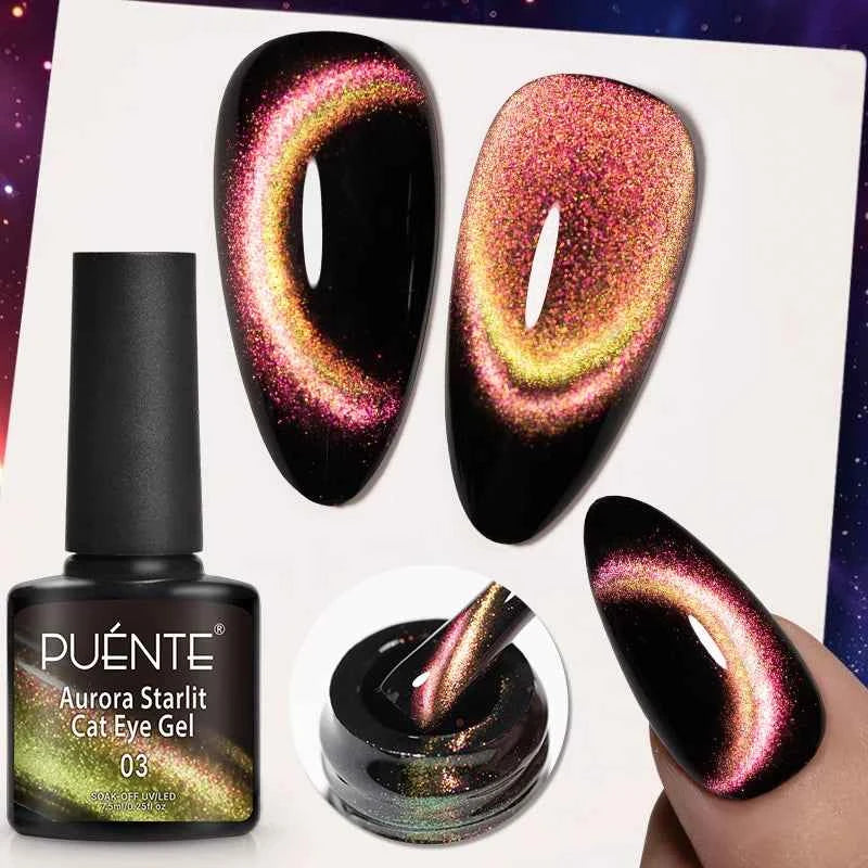 PUENTE Cat Eye Magnetic Gel Nail Polish - Vibrant Starry Galaxy Effect, Soak Off UV, 7.5ML