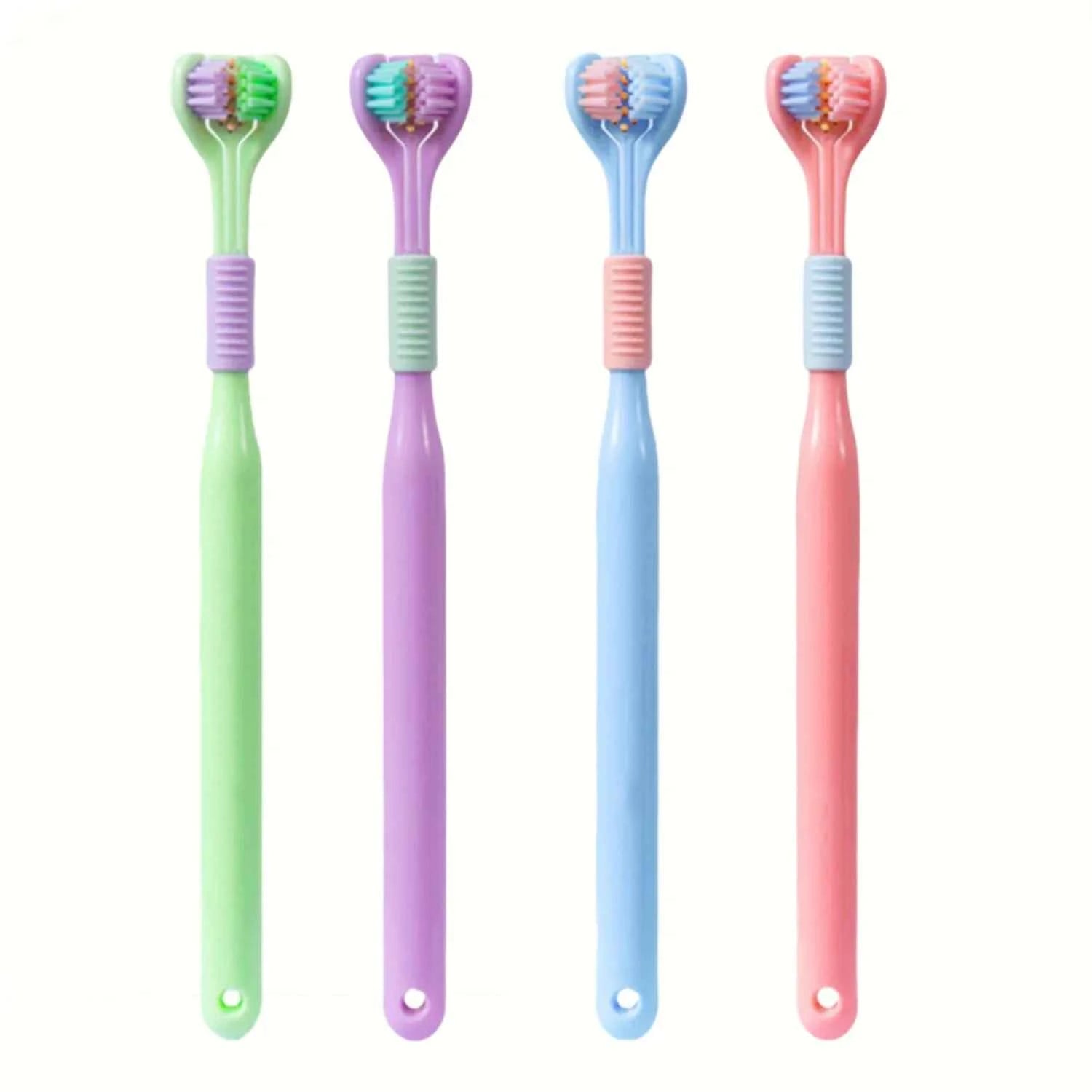 4pcs Soft Bristle 3-sided Toothbrush Gentle Clean Adult Teeth Brush for Complete Gum Care Autism Sensory Design Oral Health Tool