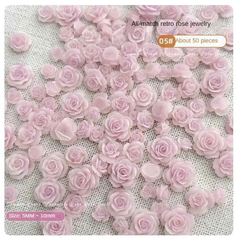 Rose Charm Nail Jewelry - Vintage Resin Camellia with Diamond Accents - Mixed Sizes for Stunning Nail Art