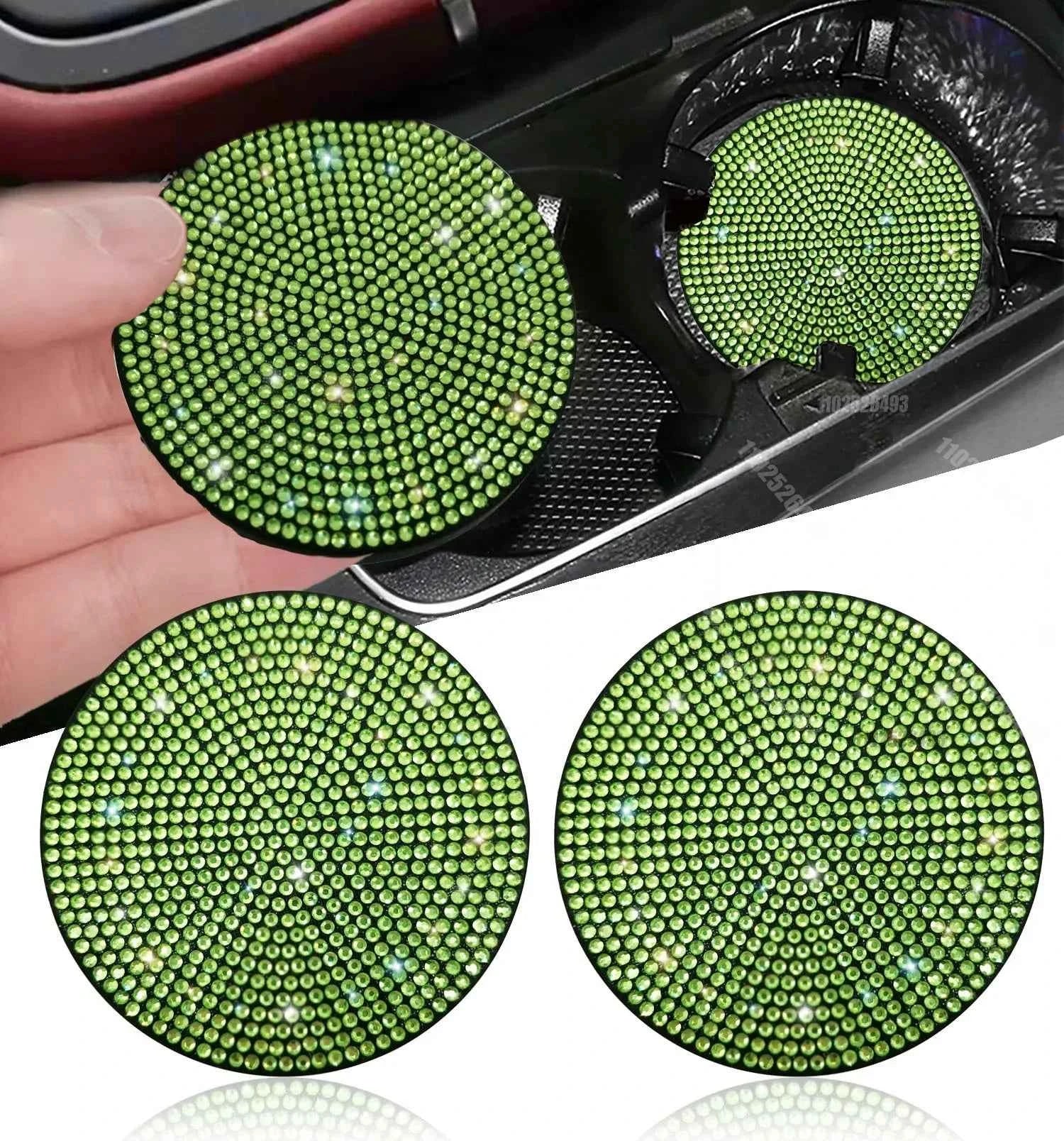 2Pcs Diamond Car Coaster Water Cup Slot Non-Slip Mat Bling Gadget Silica Pad Cup Holder Mat Auto Interior Decoration Accessories