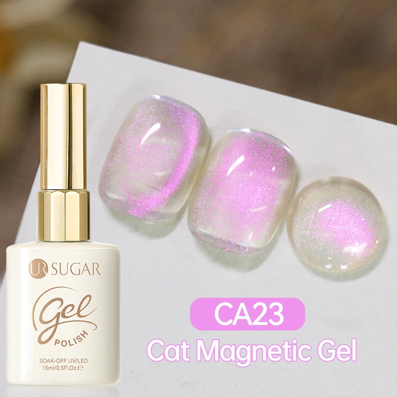UR SUGAR 15ml  Autumn Winter Red Cat Magnetic Gel Nail Polish White Dopamine Nail Sparkling Glitter Soak Off UV LED for Manicure