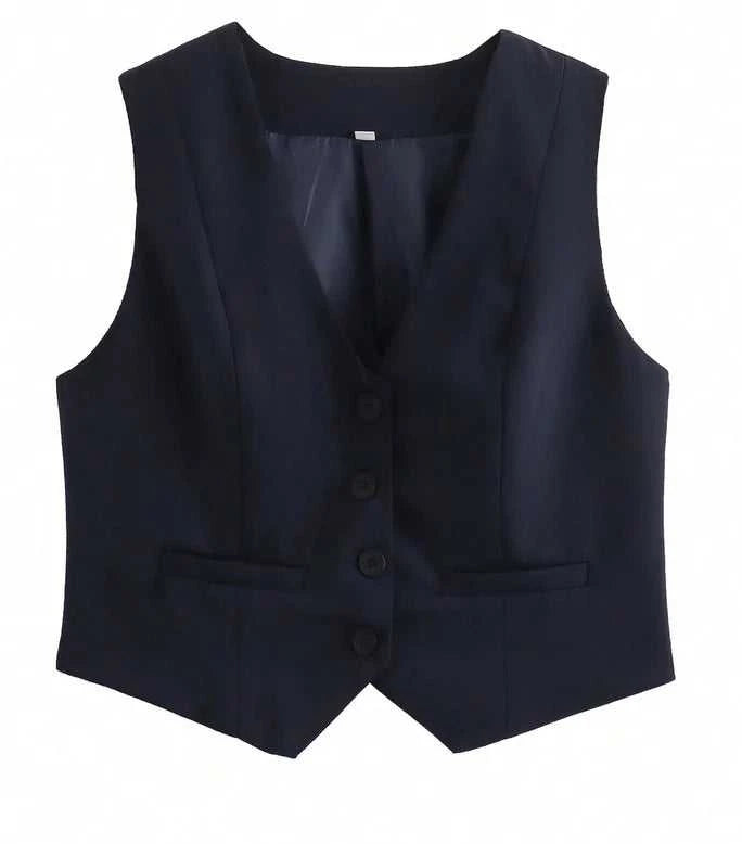 Women's Sleeveless Cropped Blazer Vest – Slim Fit V-Neck Waistcoat for Office & Casual Wear The jack market .AU The jack market .AU Woman Fashion Tops $ 54 14:173#Navy;5:100014065