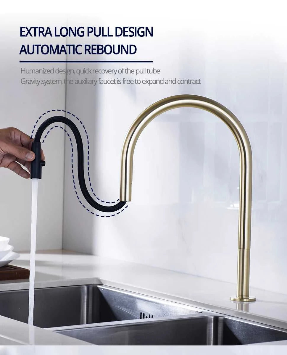 Brushed Gold Kitchen Faucet Invisible Pull Out Spray Mixer Double Hole Single Handle Solid Brass Hot and Cold Sink Tap The jack market .AU The jack market .AU Home $ 244 14:10#39BG-L